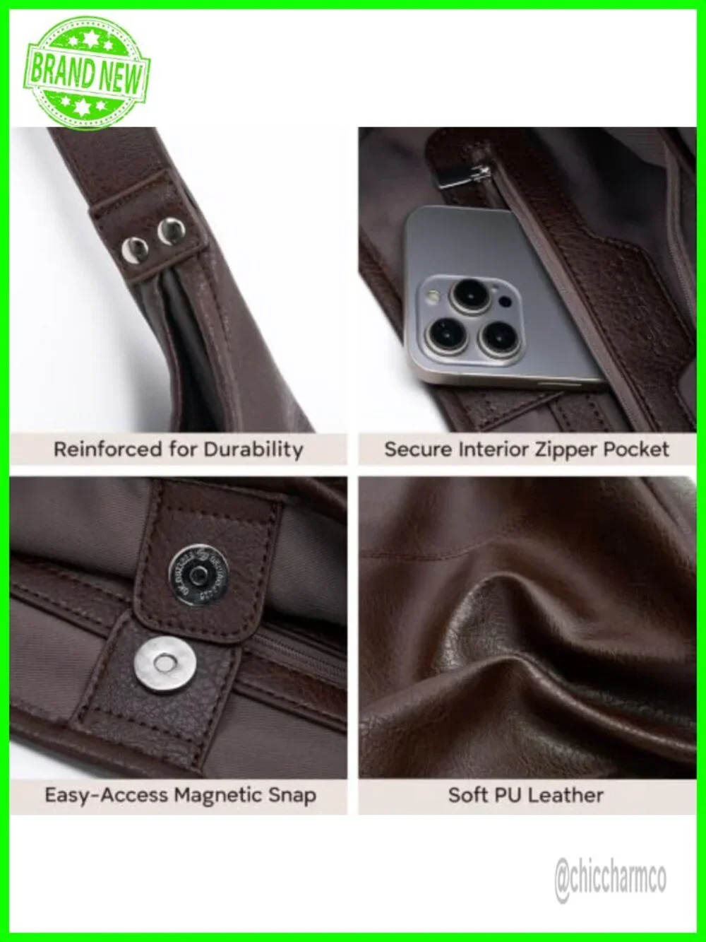 Vegan Leather Slouchy Hobo Shoulder Bag with Pouch Laptop Tote